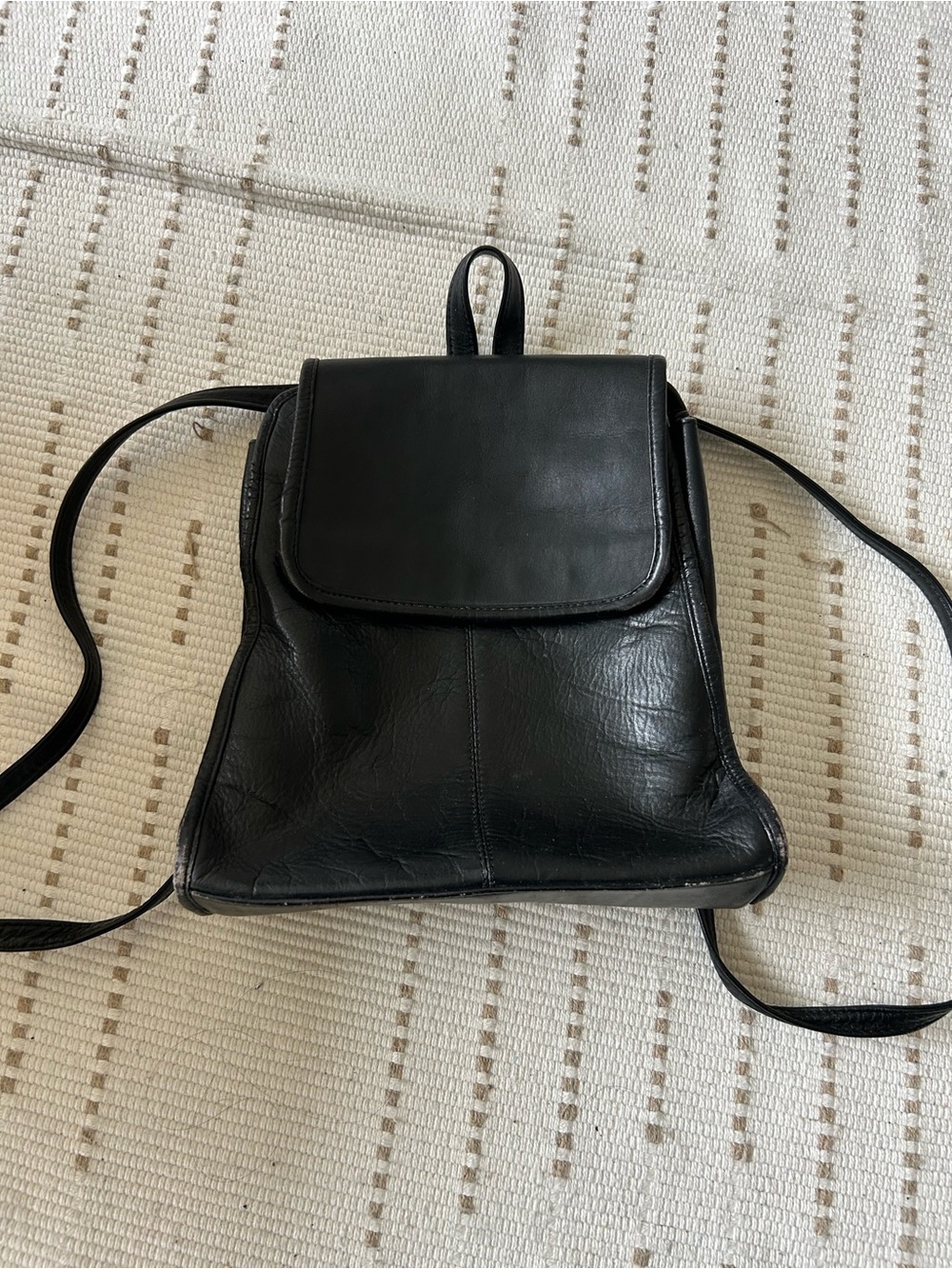 Vintage Classic Black Leather Mini Backpack